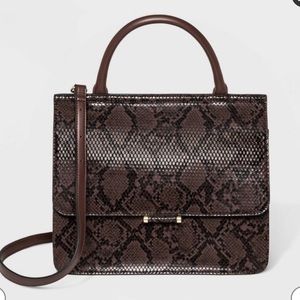 Top Handle Satchel Faux Snakeskin Handbag
